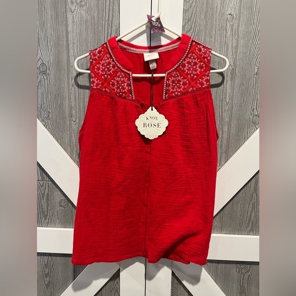 Knox Rose Tops - 165. NWT Knox Rose Embroidered Tank Top Split Neck Small